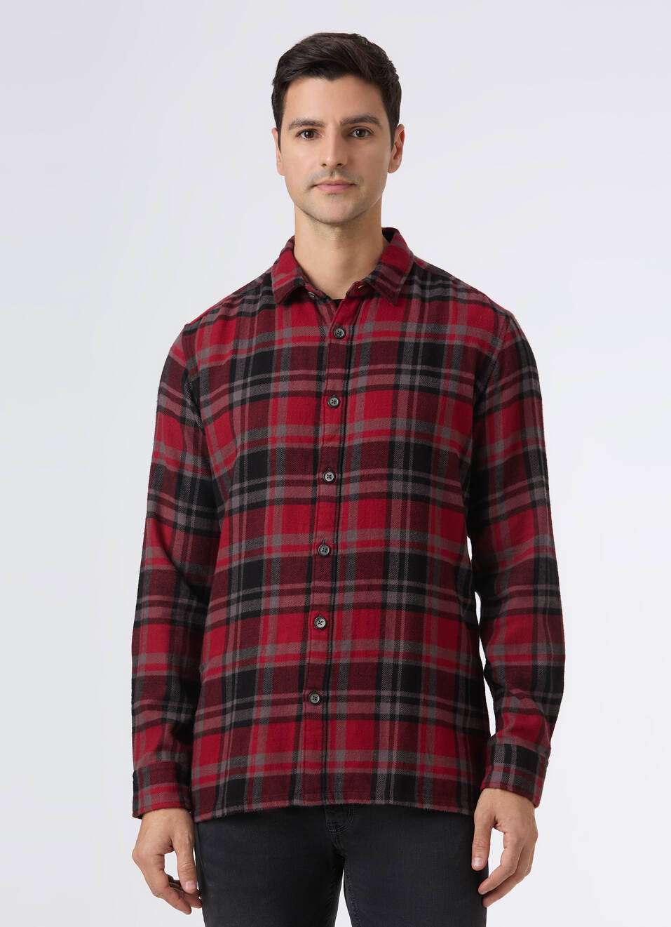 Men Red Check Regular Full Sleeve Shirt, , large image number 1