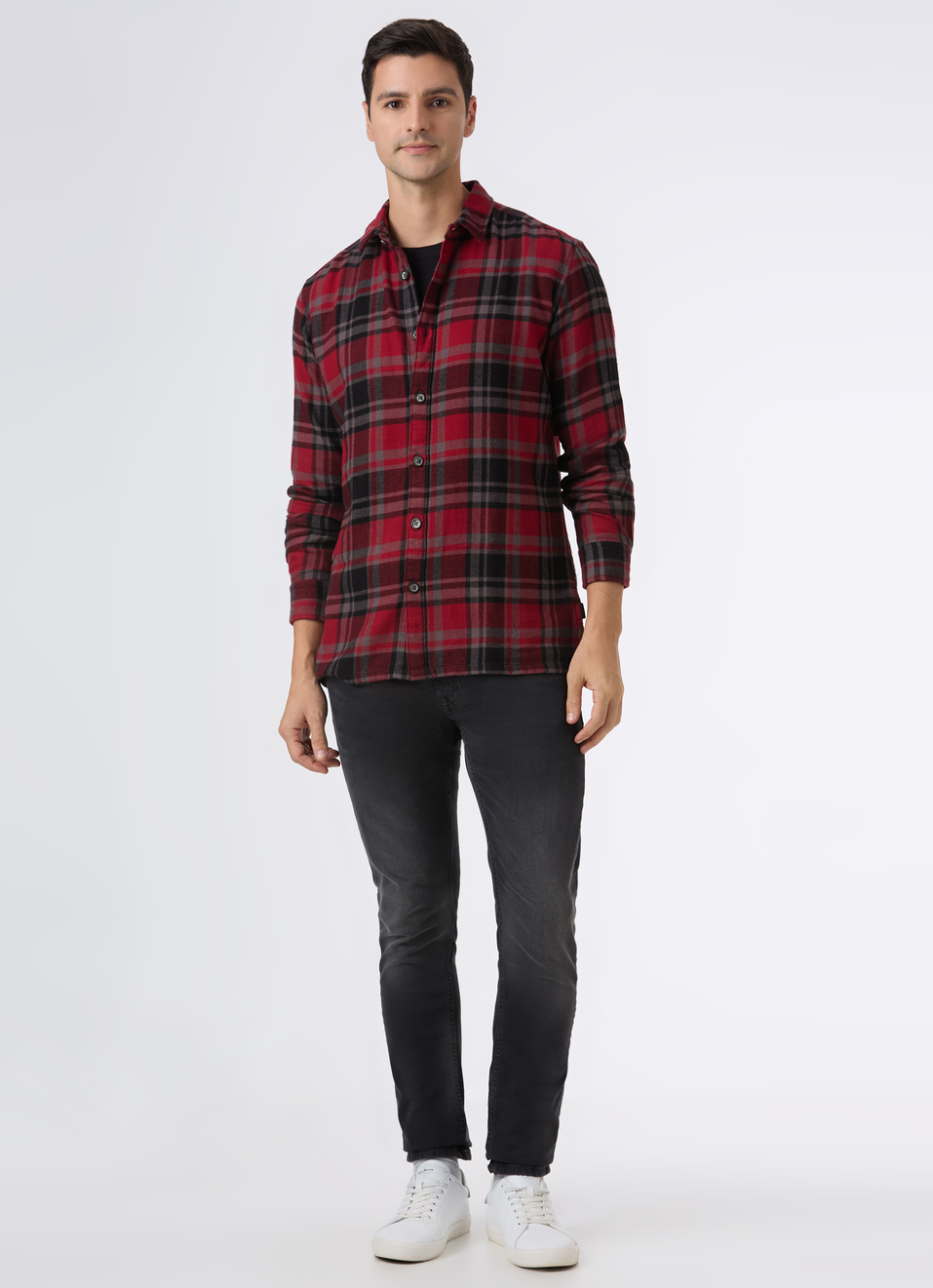 Men Red Check Regular Full Sleeve Shirt, , large image number 5