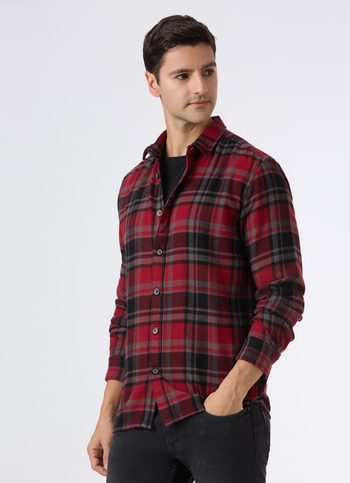 Men Red Check Regular Full Sleeve Shirt