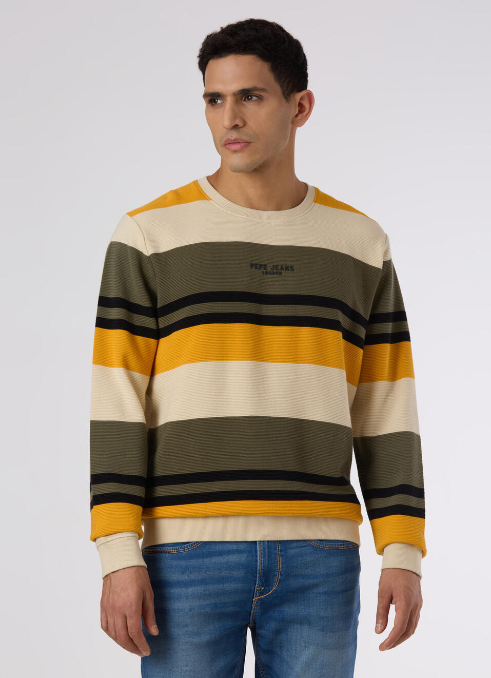 Men Green Multicolour Striped Crew Neck Sweatshirt, , large image number 1