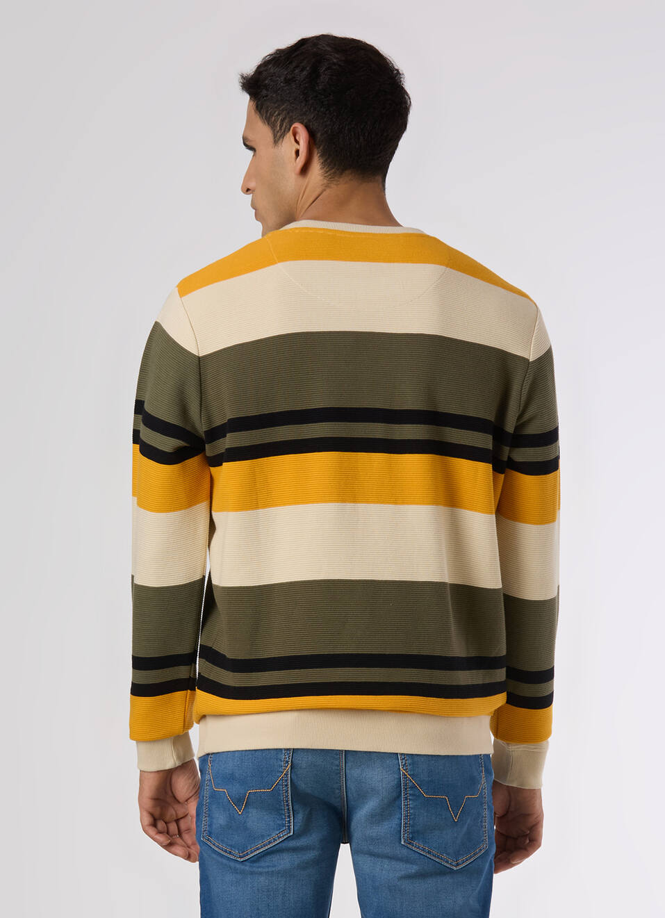 Men Green Multicolour Striped Crew Neck Sweatshirt, , large image number 2
