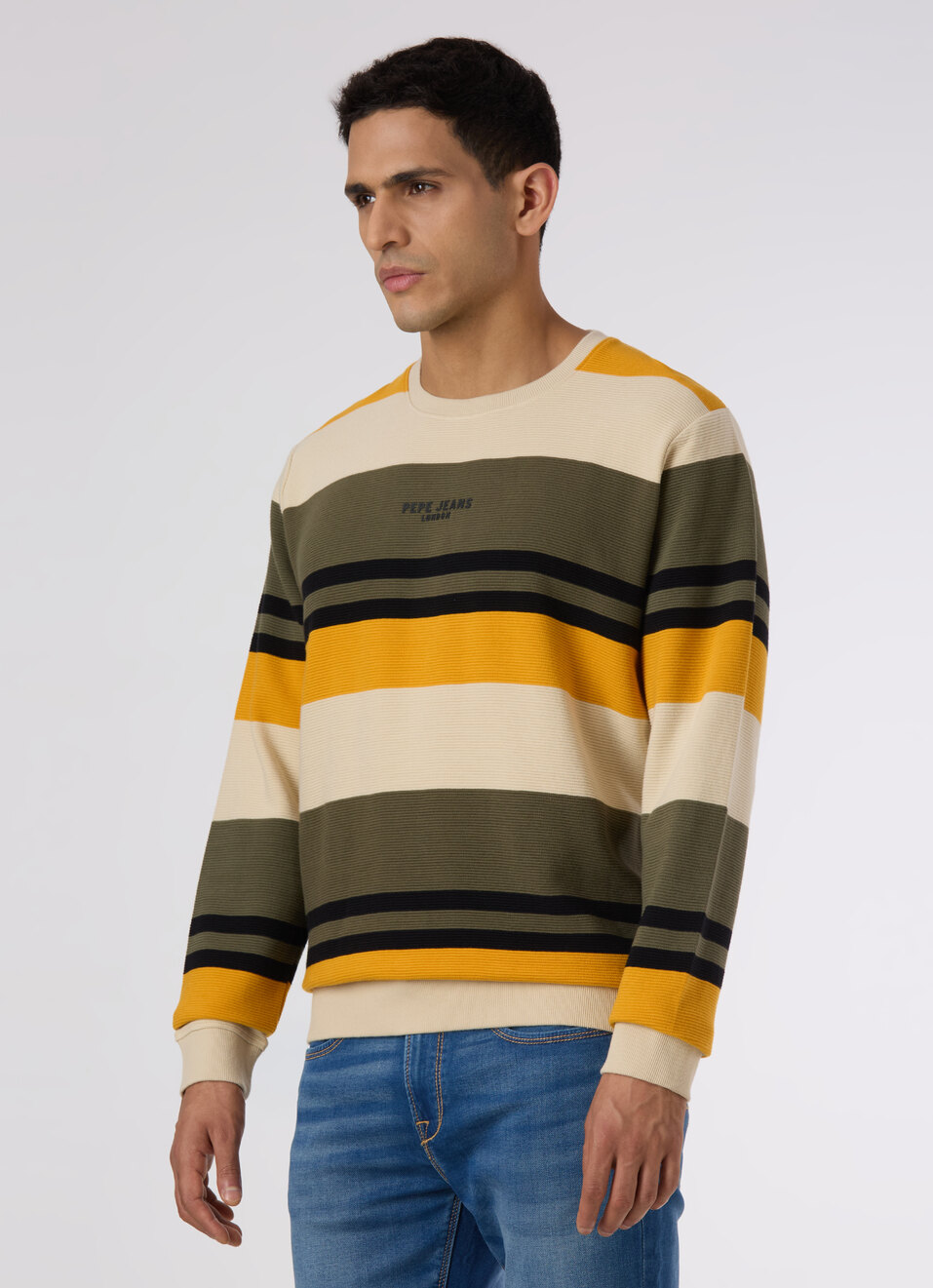 Men Green Multicolour Striped Crew Neck Sweatshirt, , large image number 3