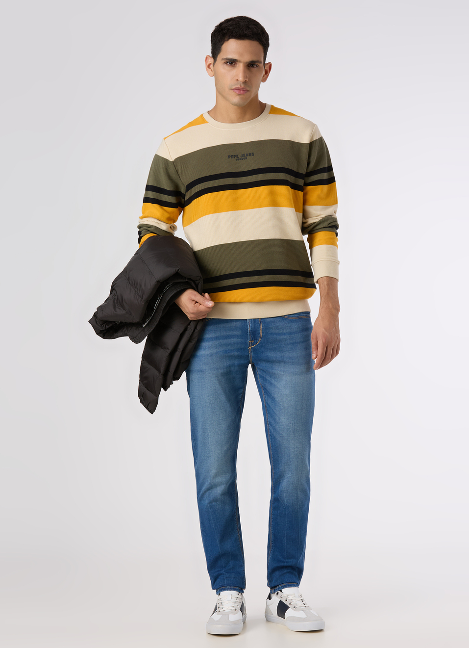 Men Green Multicolour Striped Crew Neck Sweatshirt, , large image number 5