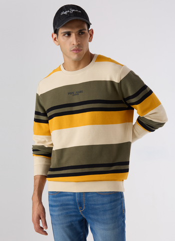 Men Green Multicolour Striped Crew Neck Sweatshirt