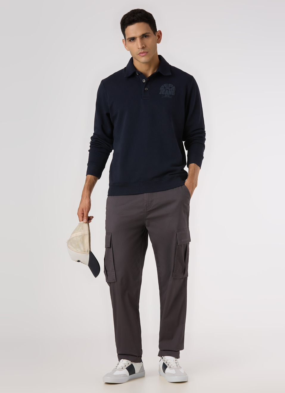 Men Navy Regular Fit Solid Polo Neck Sweatshirt, , large image number 5