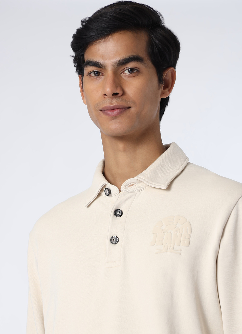 Men Ivory White Regular Fit Solid Polo Neck Sweatshirt, , large image number 4