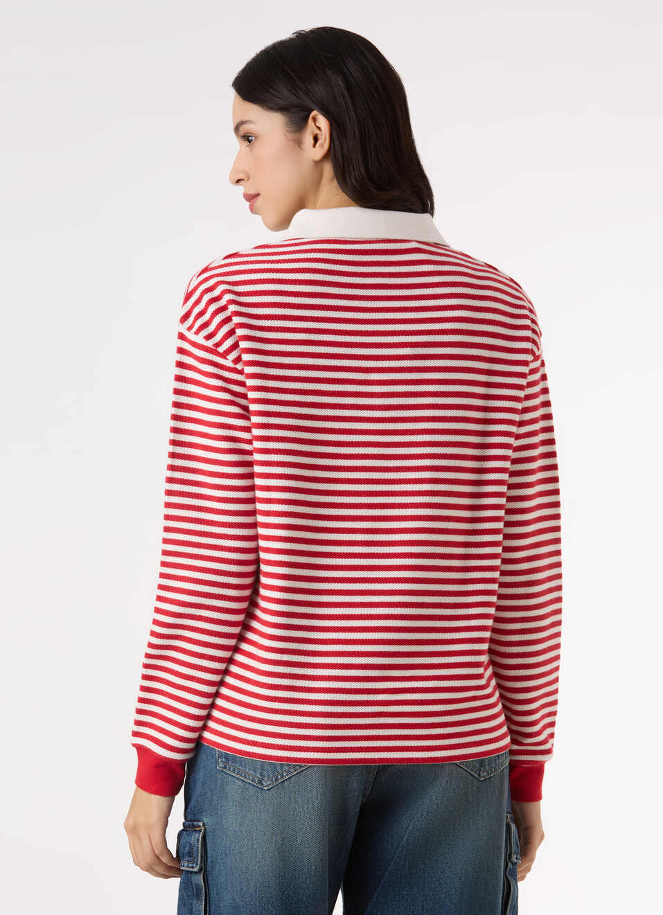 Women Red Stripe Comfort Fit Polo Sweatshirt, , large image number 2
