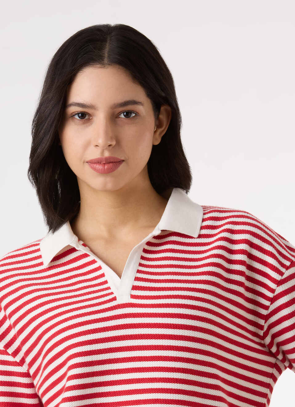 Women Red Stripe Comfort Fit Polo Sweatshirt, , large image number 4