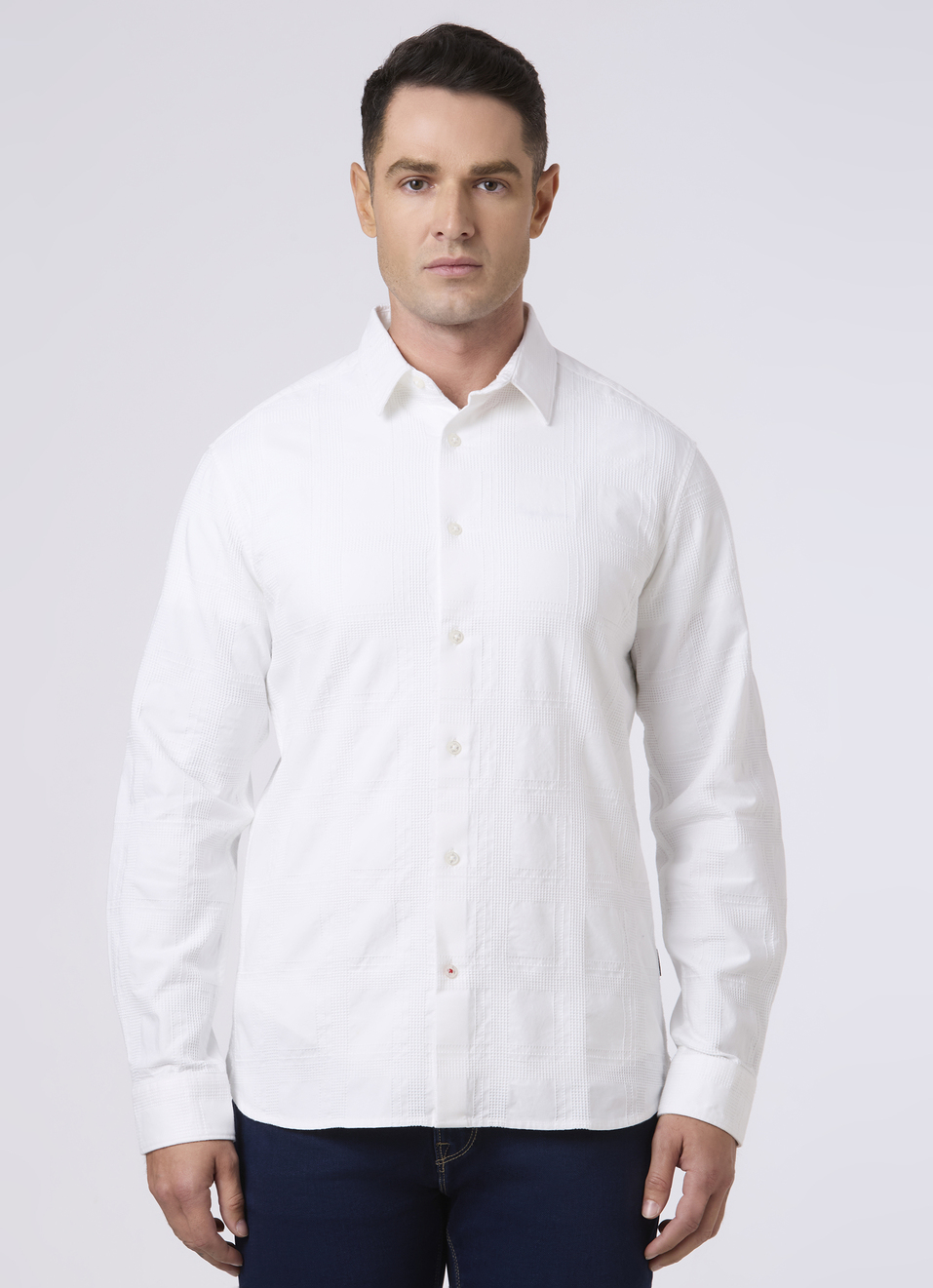 Men White Self Textured Casual Shirt, , large image number 1