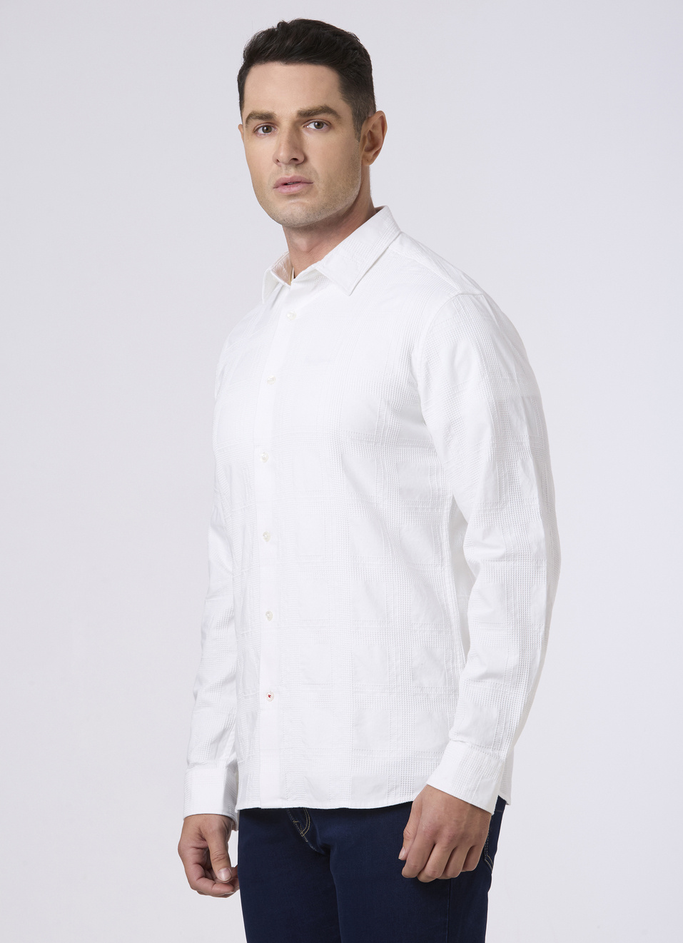 Men White Self Textured Casual Shirt, , large image number 3