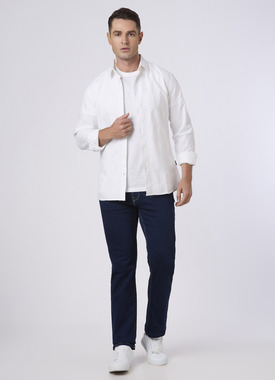 Men White Self Textured Casual Shirt, , large image number 5