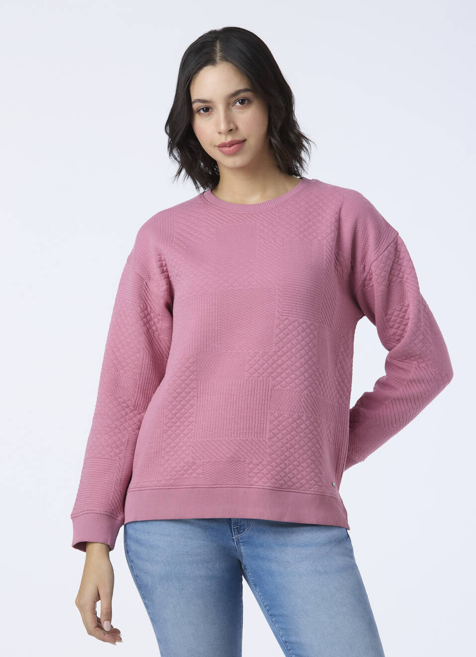 Women Pink Textured Patchwork Sweatshirt, , large image number 1