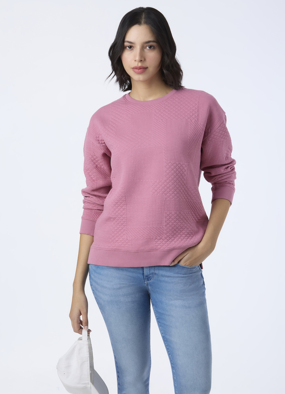 Women Pink Textured Patchwork Sweatshirt, , large image number 0