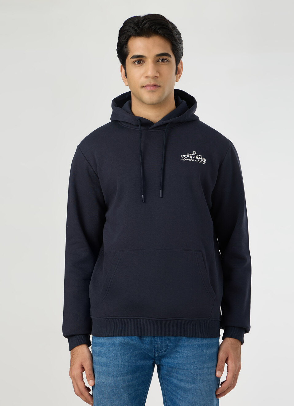 Men Navy Back Graphic Print Regular Fit Hoodie, , large image number 1