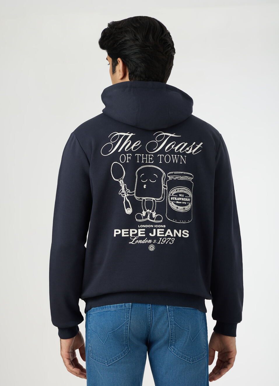 Men Navy Back Graphic Print Regular Fit Hoodie, , large image number 2