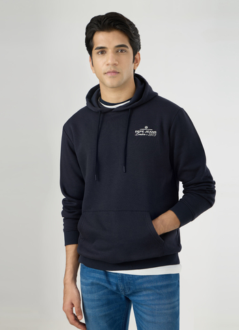 Men Navy Back Graphic Print Regular Fit Hoodie