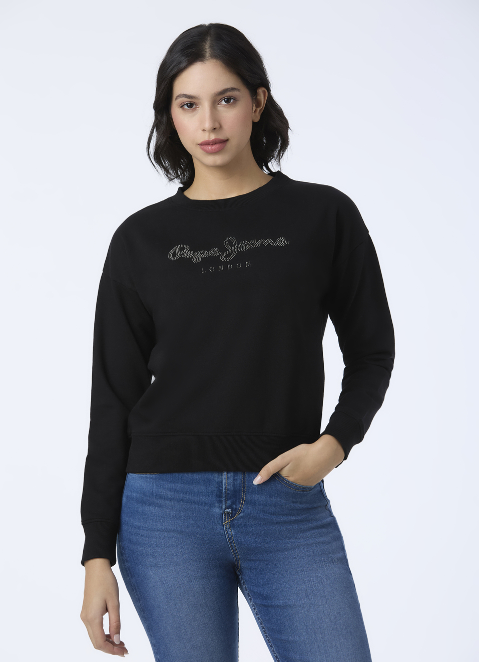 Women Black Embellished Logo Sweatshirt, , large image number 1