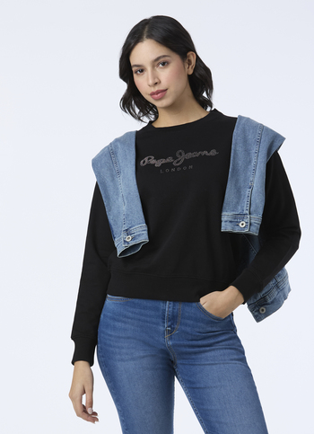 Women Black Embellished Logo Sweatshirt