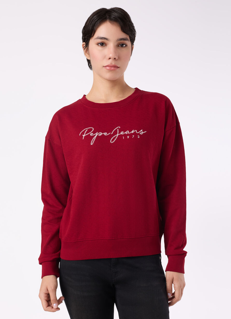 Women Red Embroidered Logo Comfort Fit Sweatshirt, , large image number 1