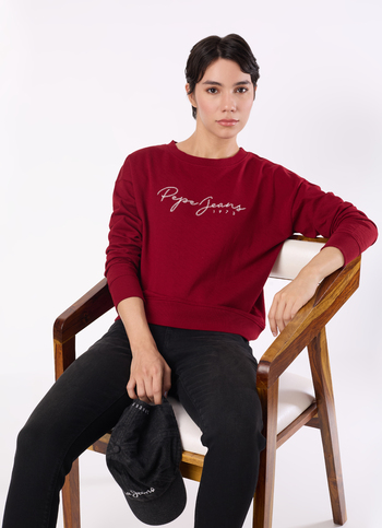 Women Red Embroidered Logo Comfort Fit Sweatshirt