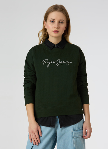 Women Green Embroidered Logo Comfort Fit Sweatshirt