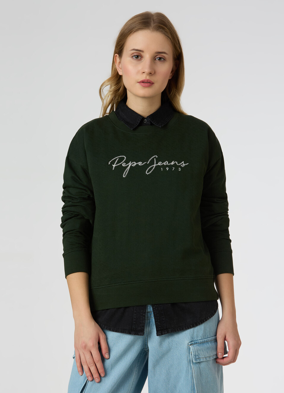 Women Green Embroidered Logo Comfort Fit Sweatshirt, , large image number 0
