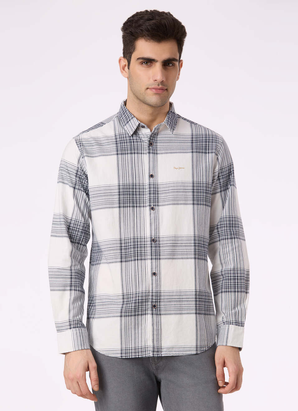 Men White Check Full Sleeve Shirt, , large image number 1