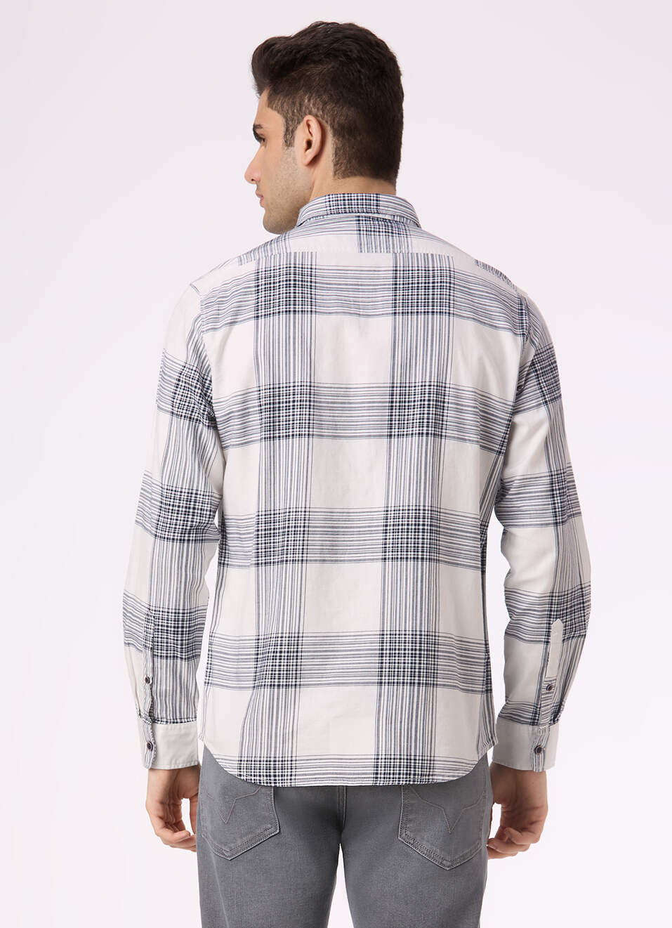 Men White Check Full Sleeve Shirt, , large image number 2