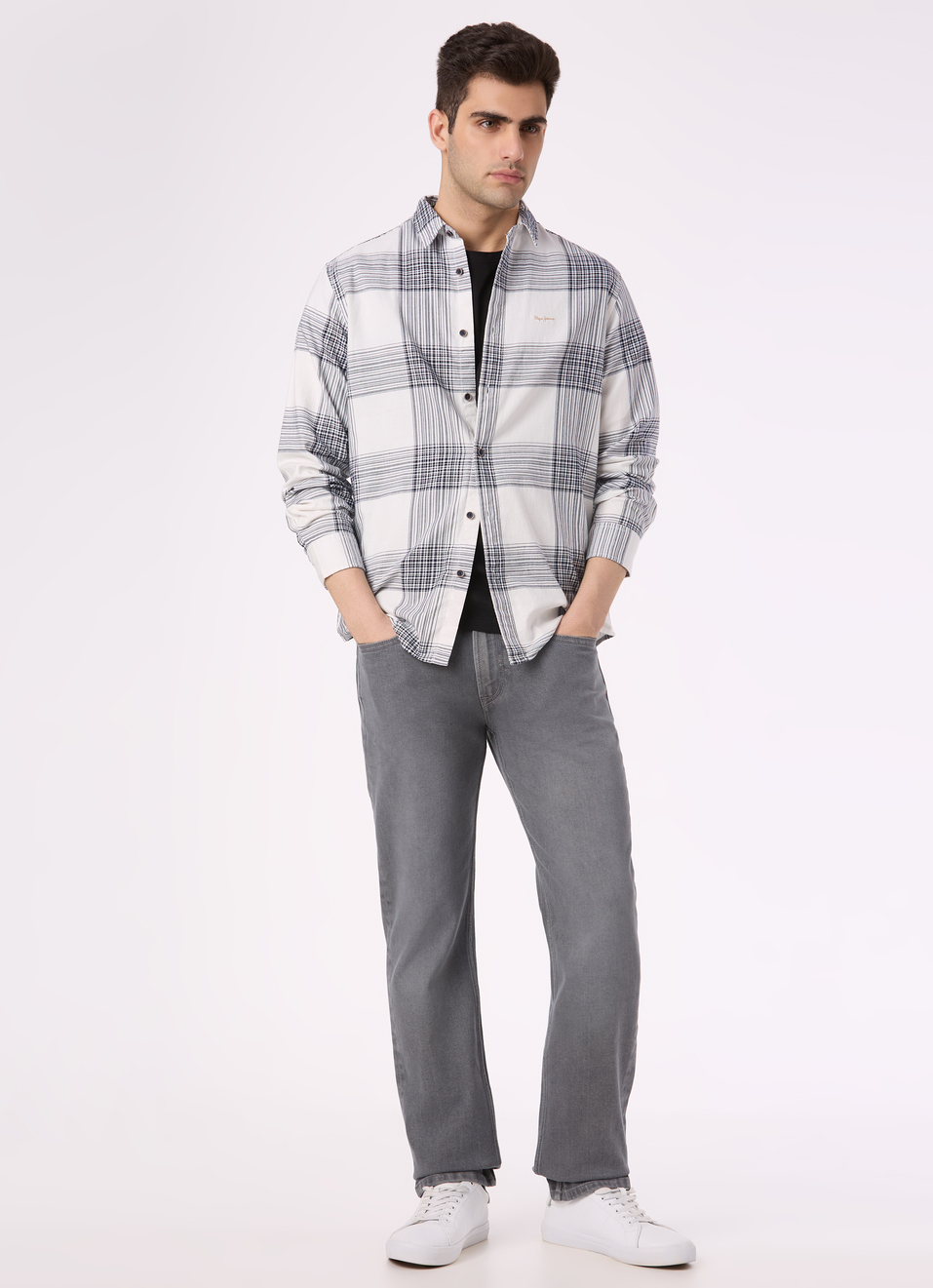 Men White Check Full Sleeve Shirt, , large image number 5