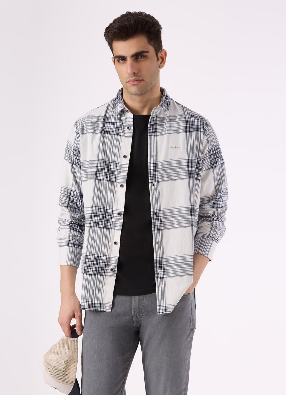 Men White Check Full Sleeve Shirt, , large image number 0