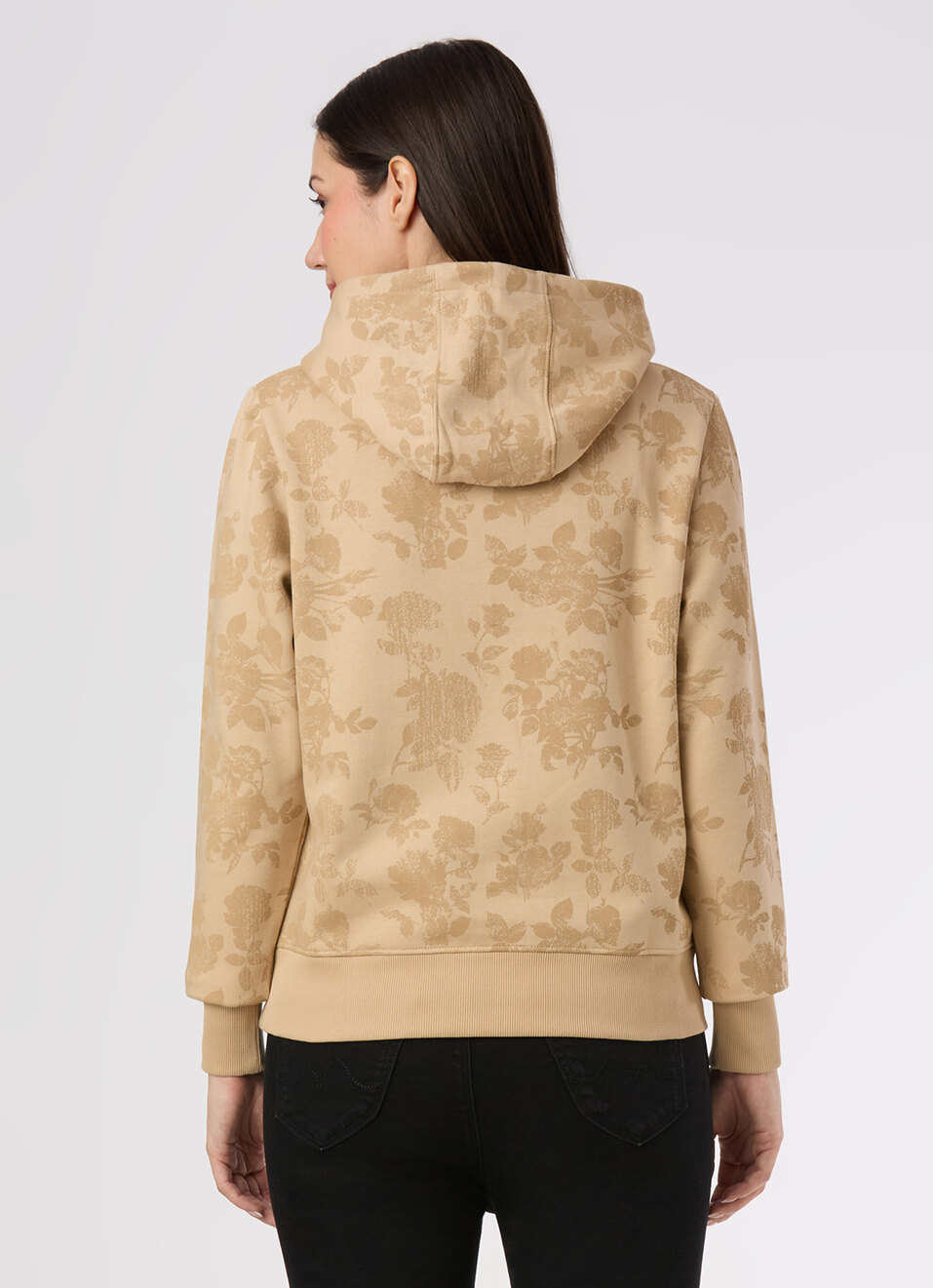 Women Beige Floral Print Hoodie Sweatshirt, , large image number 2