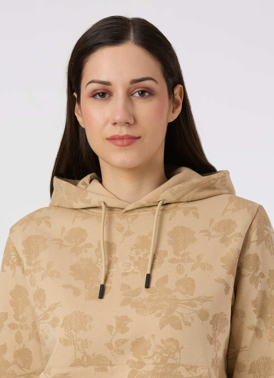 Women Beige Floral Print Hoodie Sweatshirt, , large image number 4