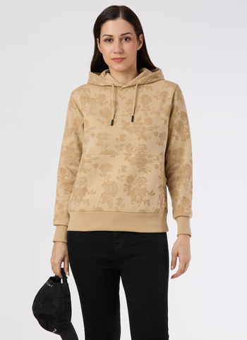 Women Beige Floral Print Hoodie Sweatshirt