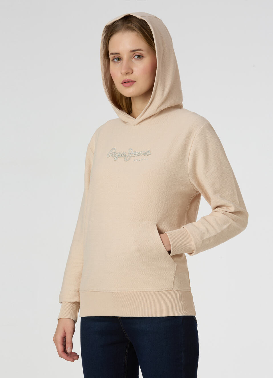 Women Beige Hooded Regular Fit Sweatshirt, , large image number 6