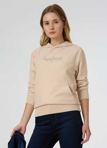 Women Beige Hooded Regular Fit Sweatshirt