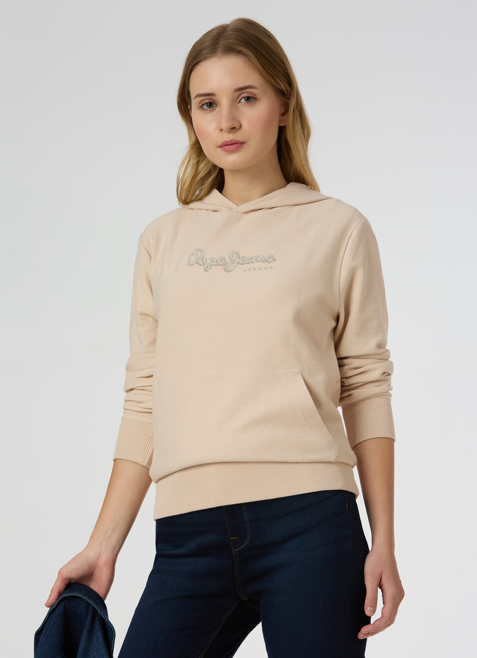 Women Beige Hooded Regular Fit Sweatshirt, , large image number 0