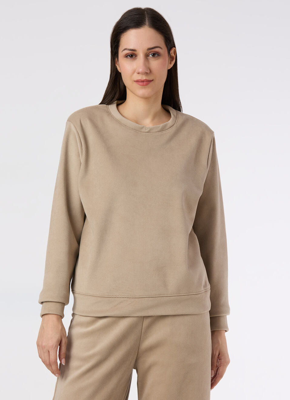 Women Beige Crew Neck Regular Fit Sweatshirt, , large image number 1