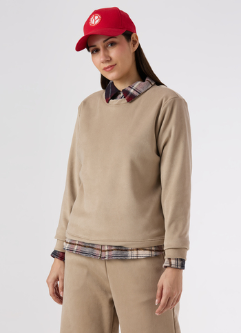 Women Beige Crew Neck Regular Fit Sweatshirt