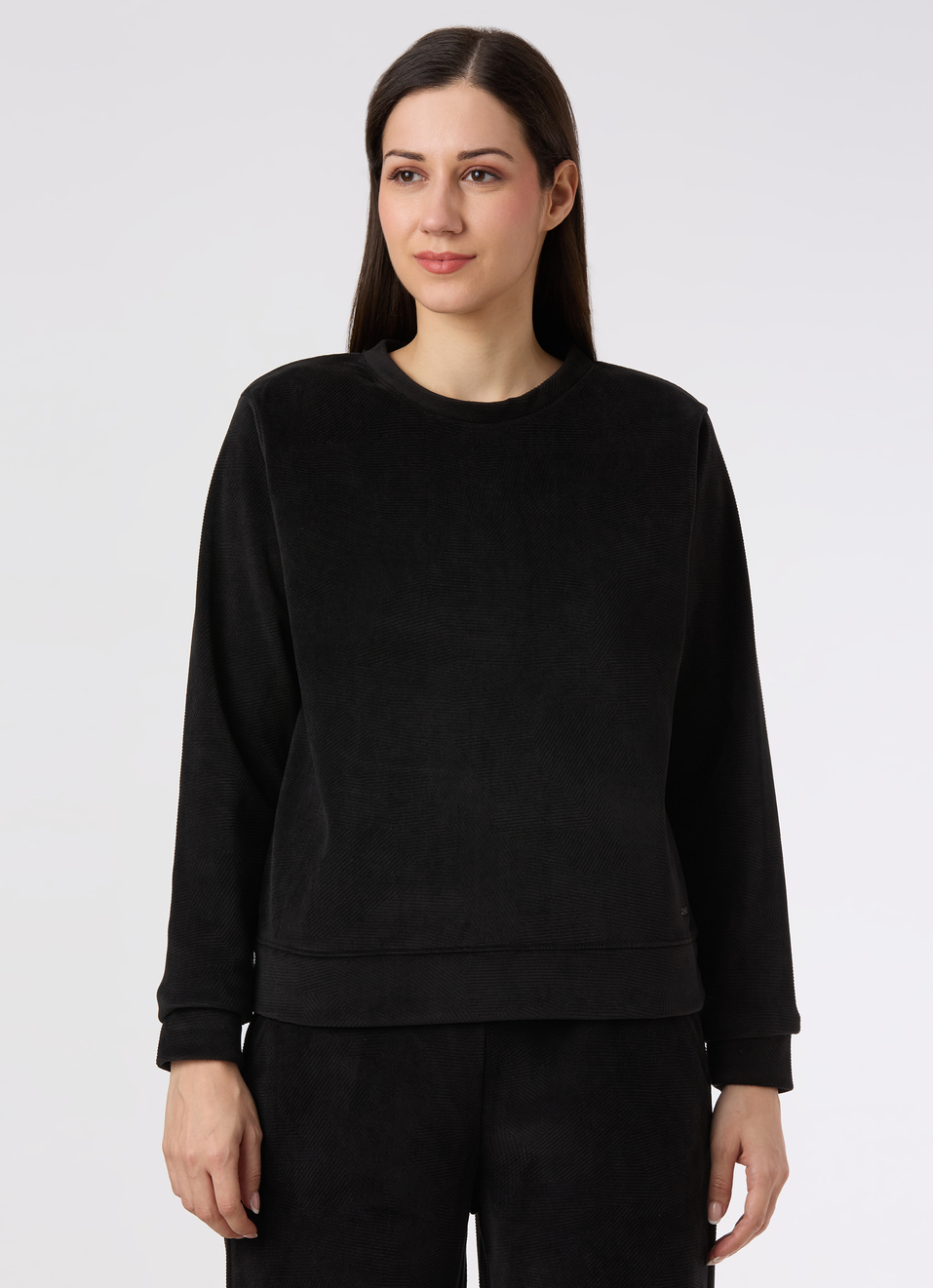 Women Black Crew Neck Regular Fit Sweatshirt, , large image number 1