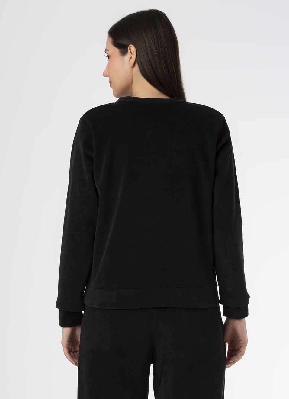 Women Black Crew Neck Regular Fit Sweatshirt, , large image number 2