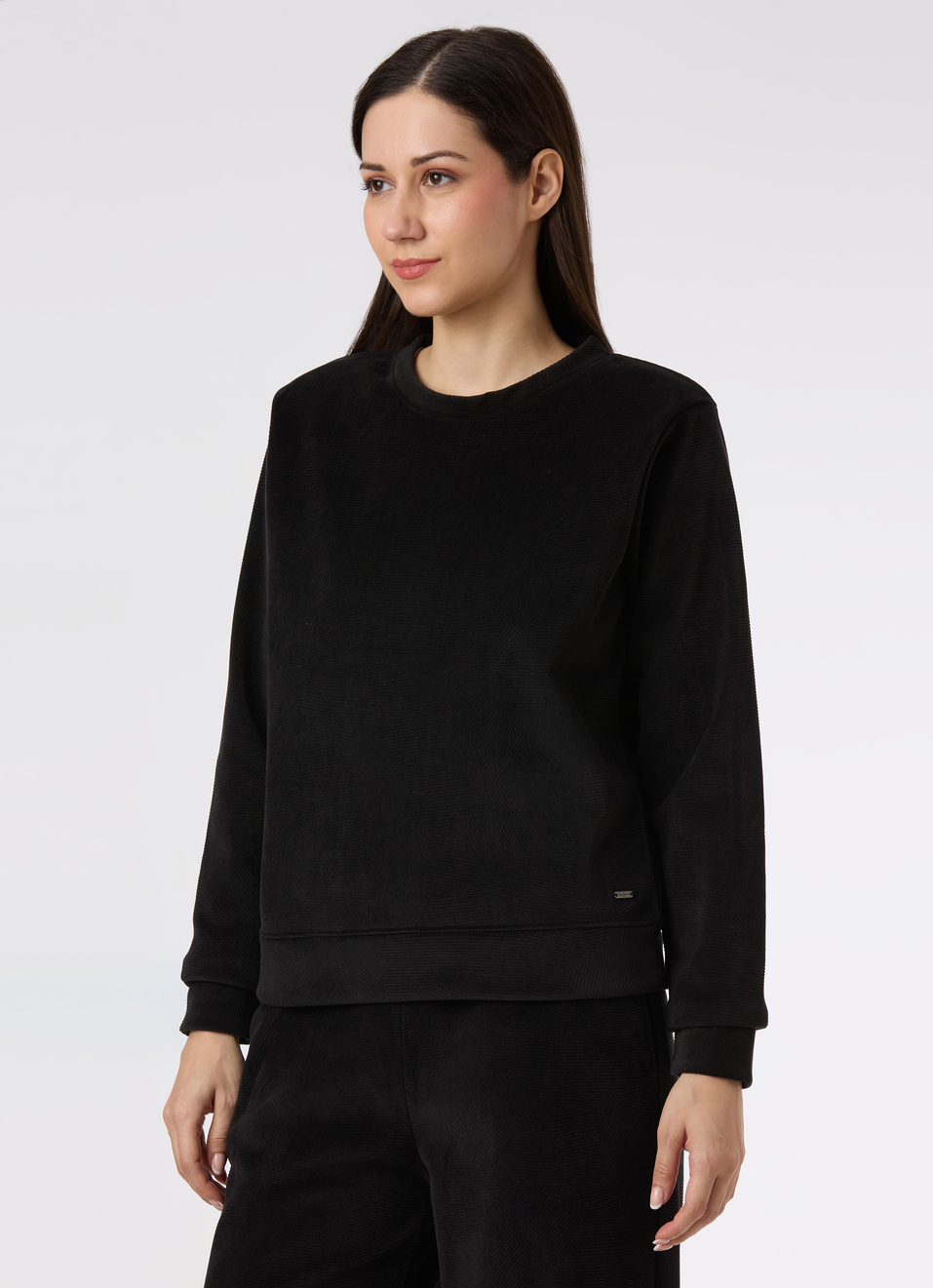 Women Black Crew Neck Regular Fit Sweatshirt, , large image number 3