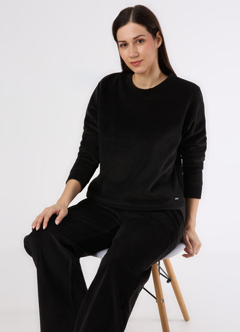 Women Black Crew Neck Regular Fit Sweatshirt