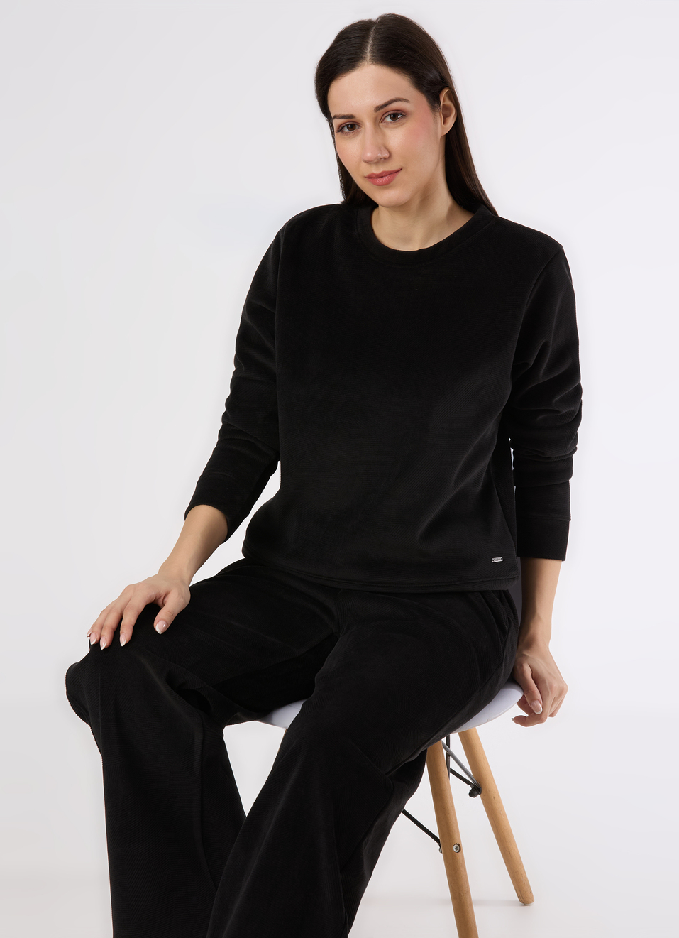 Women Black Crew Neck Regular Fit Sweatshirt, , large image number 0