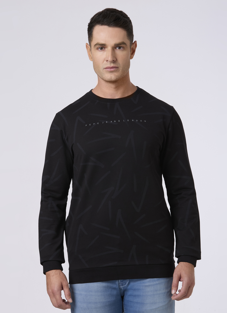 Men Black Abstract Print Sweatshirt, , large image number 1