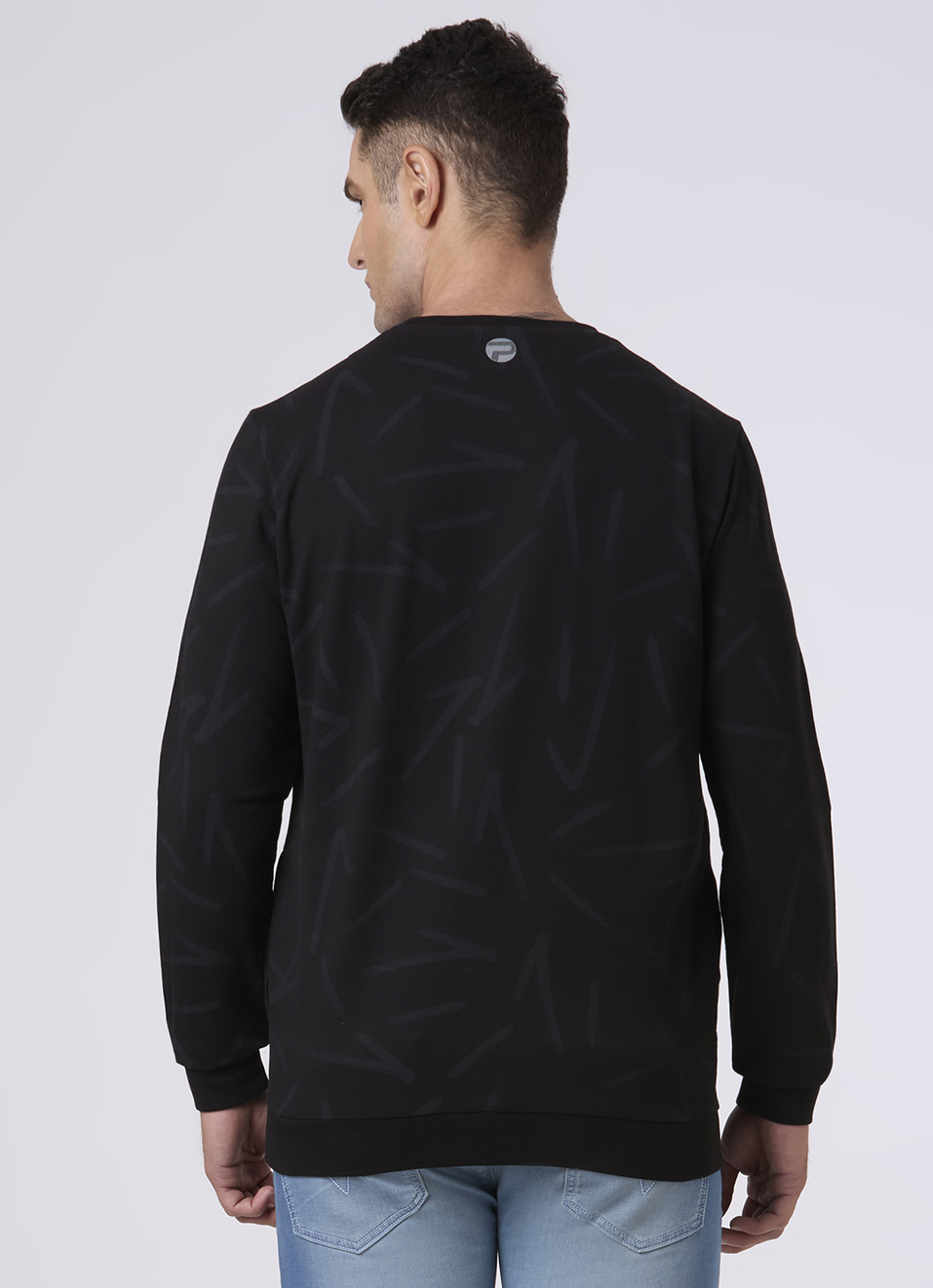 Men Black Abstract Print Sweatshirt, , large image number 2