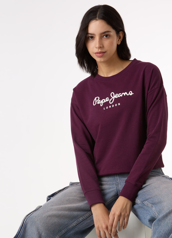 Women  Purple Logo Print Comfort Fit Sweatshirt