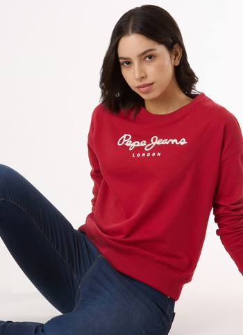 Women  Red Logo Print Comfort Fit Sweatshirt