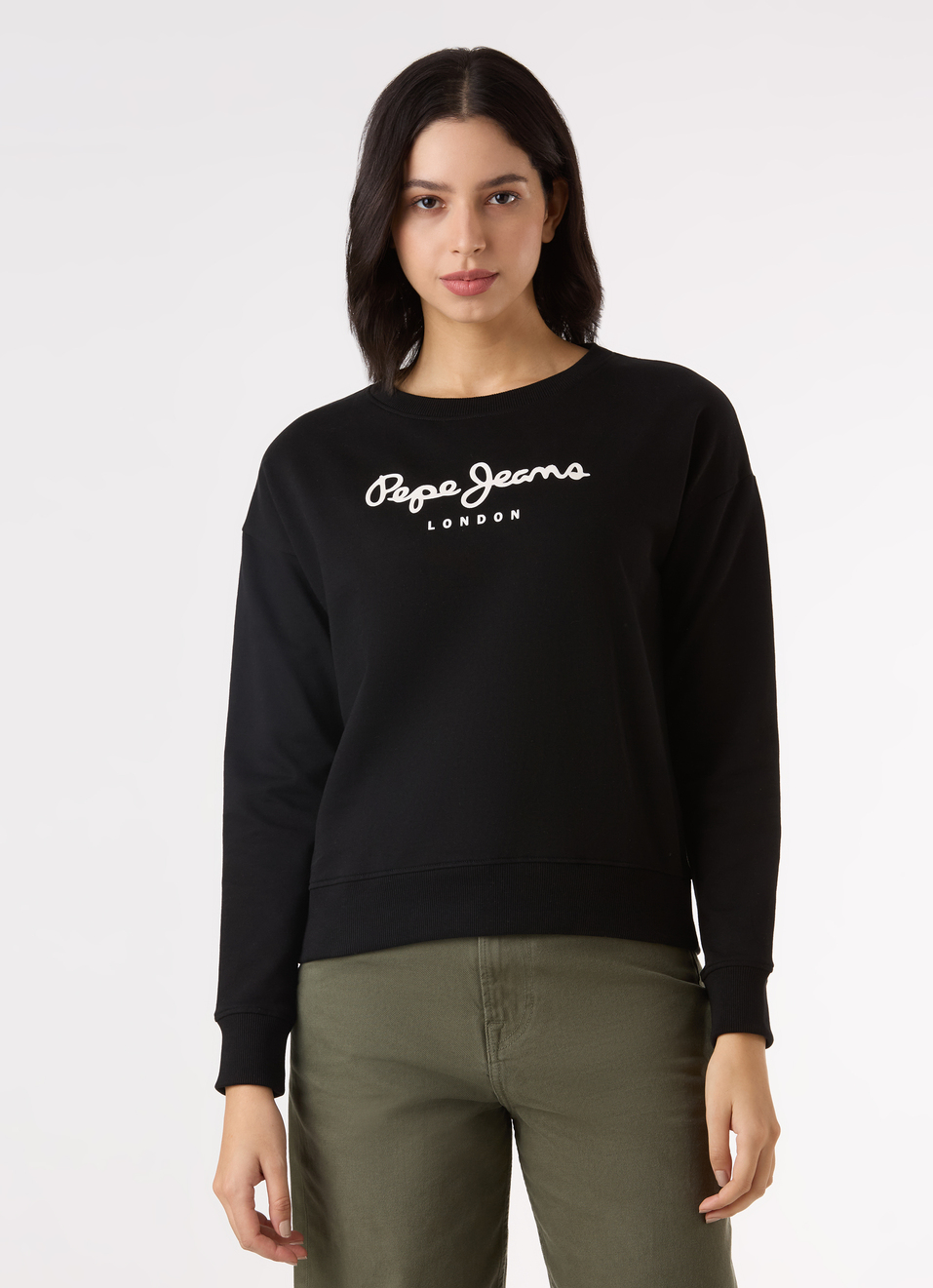 Women  Black Logo Print Comfort Fit Sweatshirt, , large image number 1