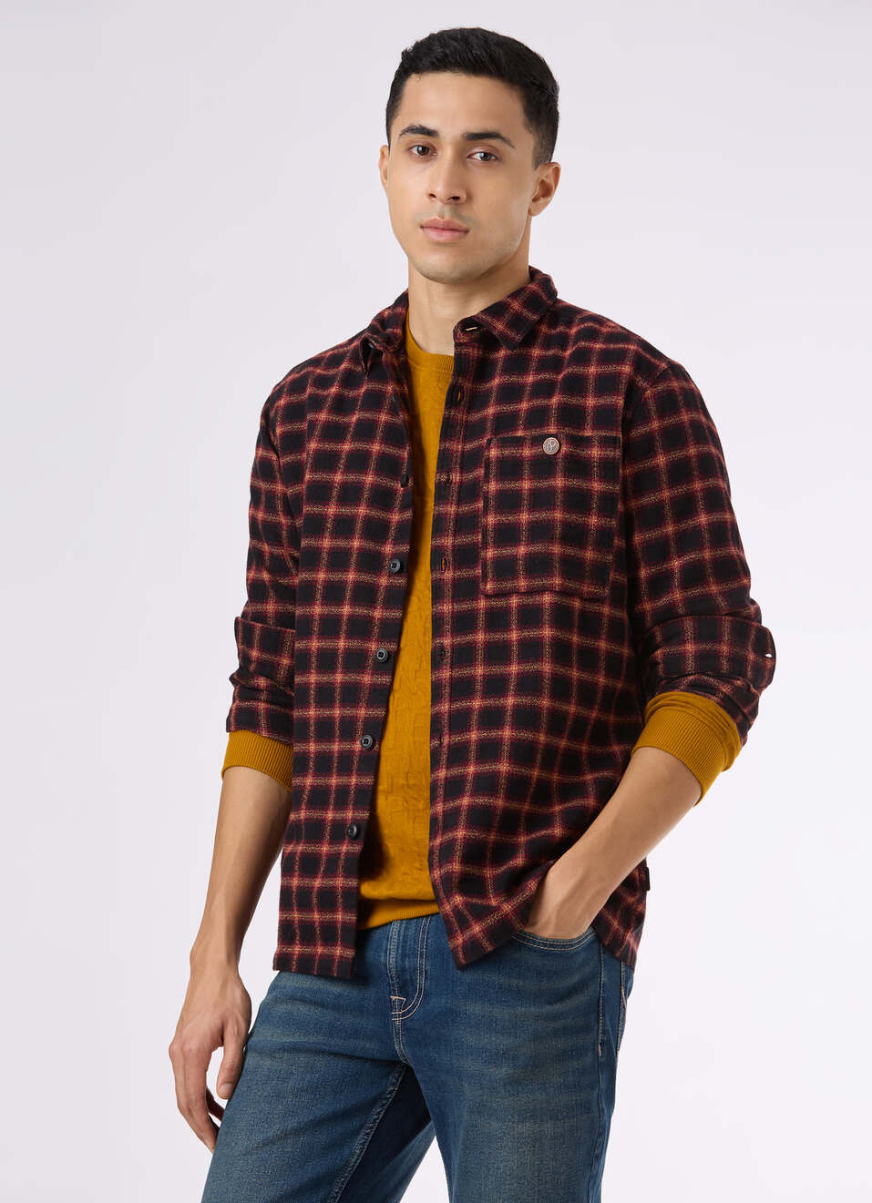 Men Black Check Full Sleeve Shirt, , large image number 0