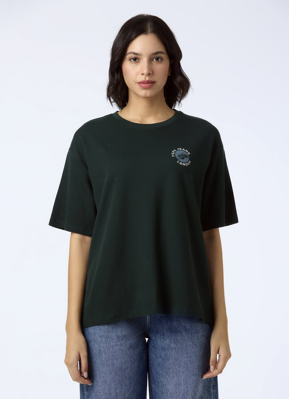 Women Dark Green Oversized Graphic Back Print T-shirt, , large image number 1
